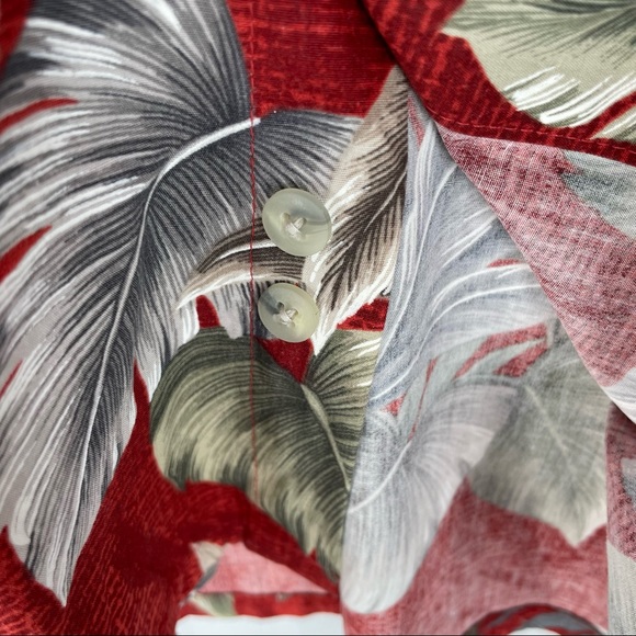 Pierre Cardin 100% Cotton Aloha Shirt in Red & Gray Tropical Plant Print in XLT - Picture 11 of 11